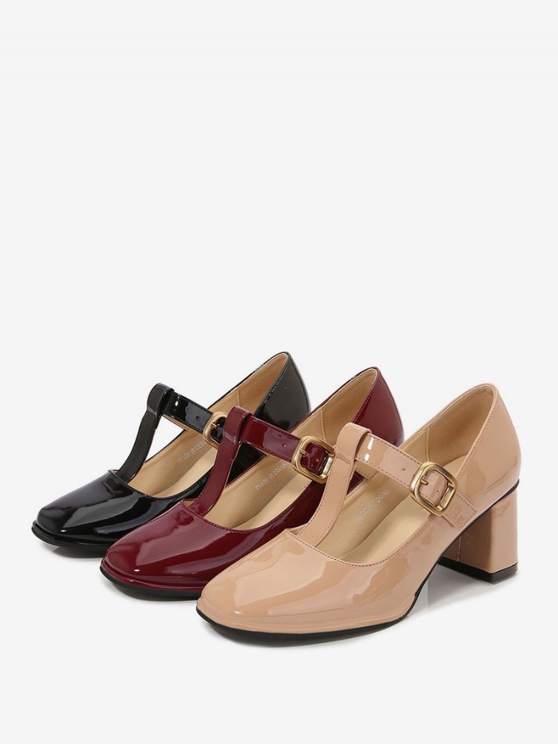 Kvinder Vintage Sko Square Toe T Strap Chunky Heel Pumps