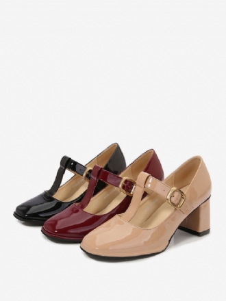 Kvinder Vintage Sko Square Toe T Strap Chunky Heel Pumps