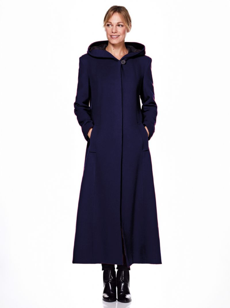 Kvinder Wrap Coat Hooded Warm Oversized Ulden Vinterovertøj - Mørk Navy