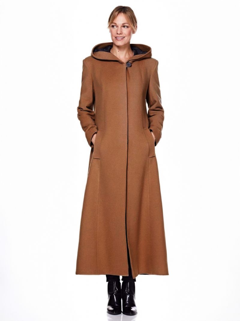 Kvinder Wrap Coat Hooded Warm Oversized Ulden Vinterovertøj - Mørk Brun