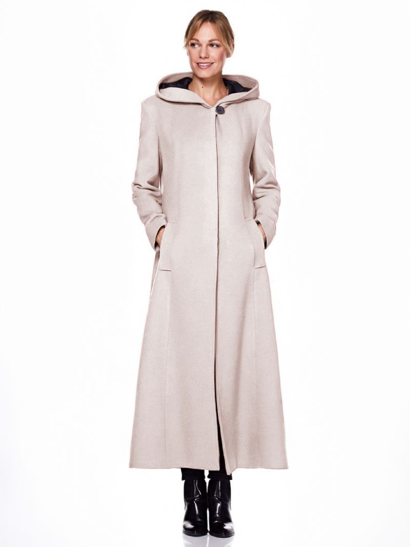 Kvinder Wrap Coat Hooded Warm Oversized Ulden Vinterovertøj - Beige