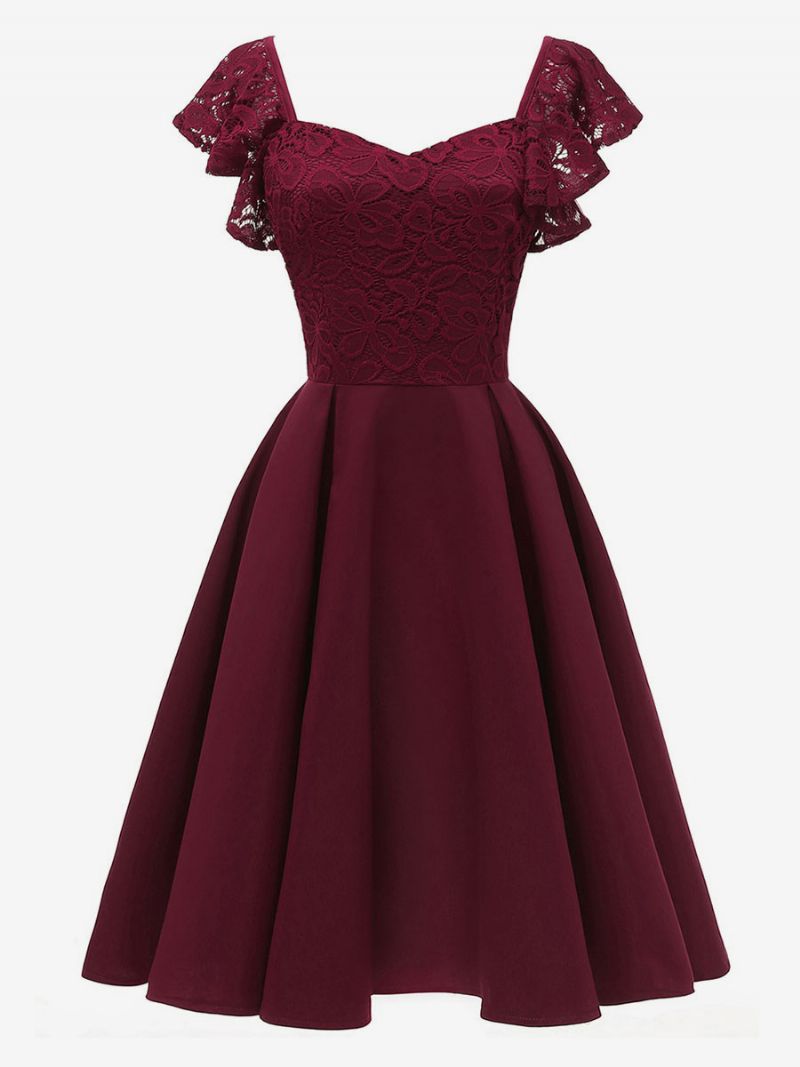 Kvinders 1950'er Audrey Hepburn-stil Vintagekjole Burgundy Ærmeløs V-hals Rockabilly Kjole Retro