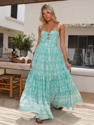 Kvinders A-line Kjole Spaghetti Remme Udskæring Tiered Resort Casual Sommer Maxi Kjoler