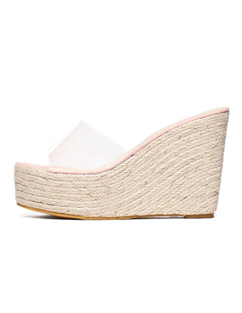 Kvinders Abrikos Kile Sandaler Klare Peep Toe Mule Espadrille Kiler - Pink