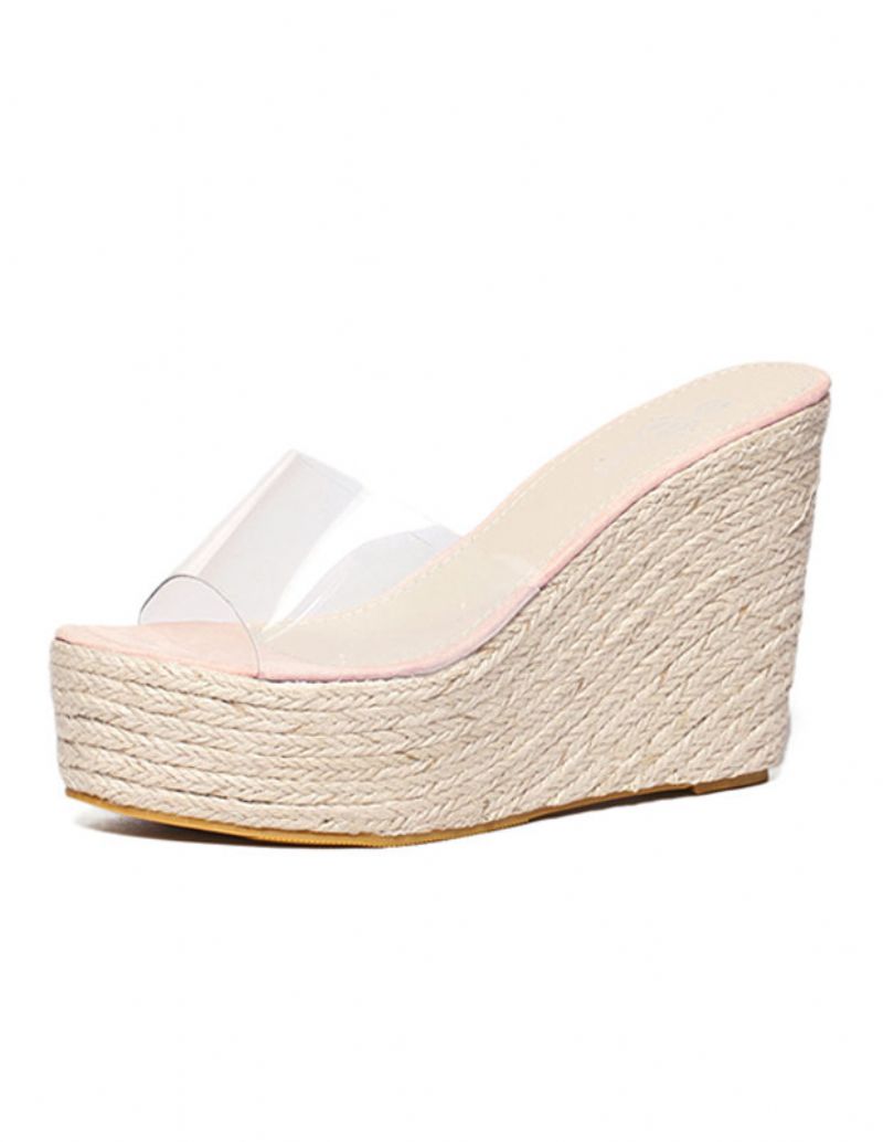 Kvinders Abrikos Kile Sandaler Klare Peep Toe Mule Espadrille Kiler - Pink