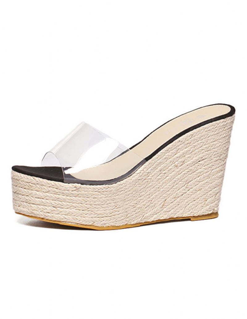 Kvinders Abrikos Kile Sandaler Klare Peep Toe Mule Espadrille Kiler - Sort