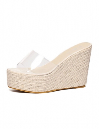 Kvinders Abrikos Kile Sandaler Klare Peep Toe Mule Espadrille Kiler