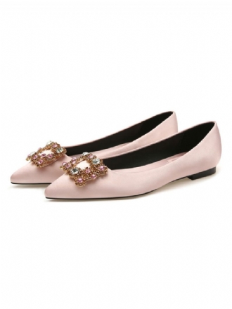 Kvinders Aftensko Sort Satin Spidstå Metaldetaljer Rhinestone Evening Flats Festsko