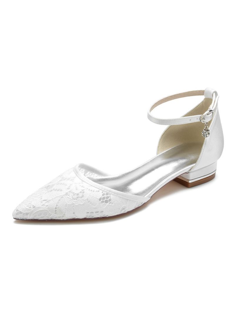 Kvinders Ankelrem Blonde Flats Brudesko - Hvid