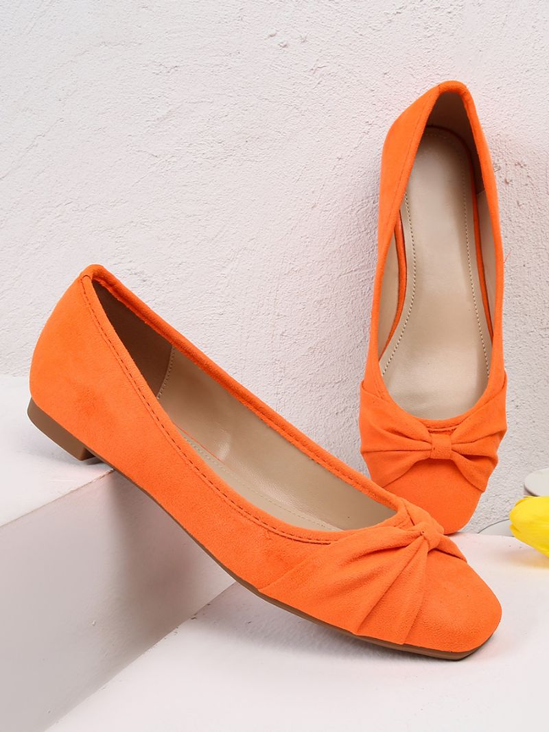 Kvinders Ballerina Flats Firkantede Toe Bues Elastisk Stof Ballet - Orange