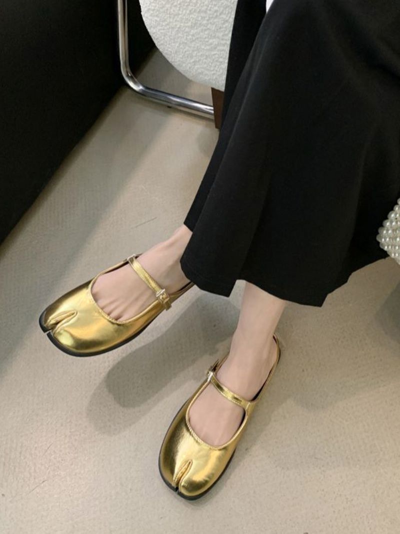 Kvinders Ballet Flats Black Fingers Design Slip On Flade Sko - Guld