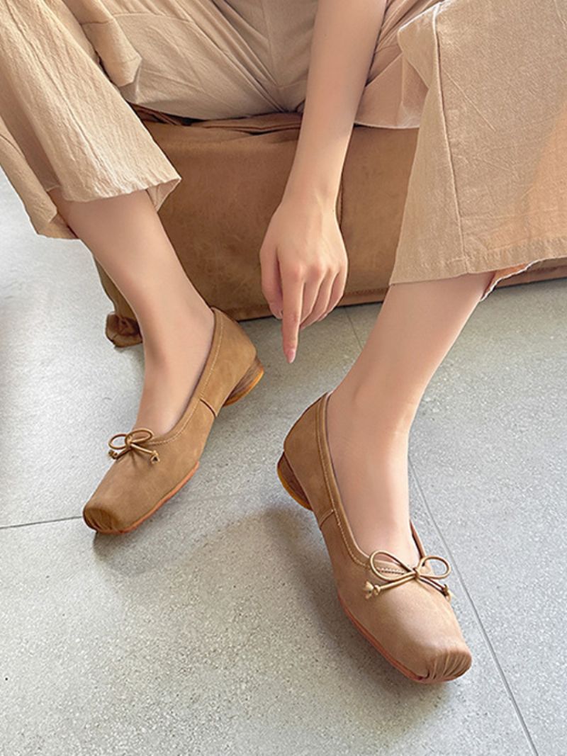 Kvinders Ballet Flats Buer Firkantet Toe Flade Sko - Kaki