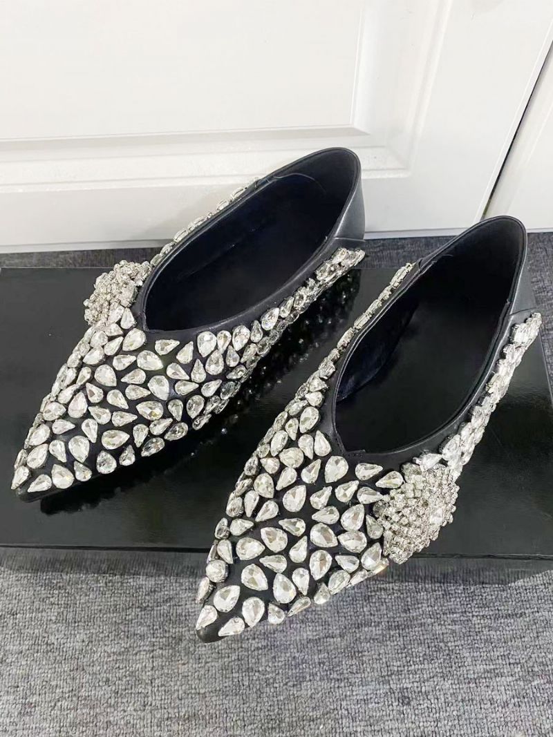 Kvinders Ballet Flats Rhinestones Spidstå Slip On Party Sko