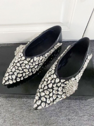 Kvinders Ballet Flats Rhinestones Spidstå Slip On Party Sko