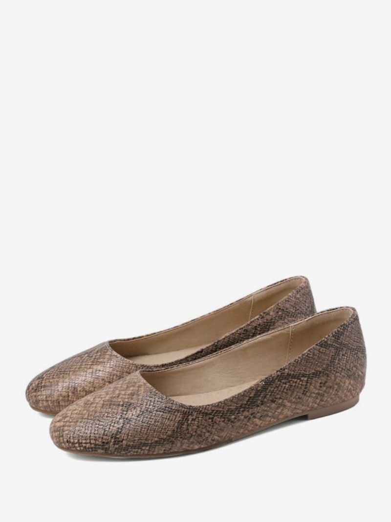 Kvinders Ballet Flats Rund Toe Snake Mønster Slip On Flat Pumps - Lysegul