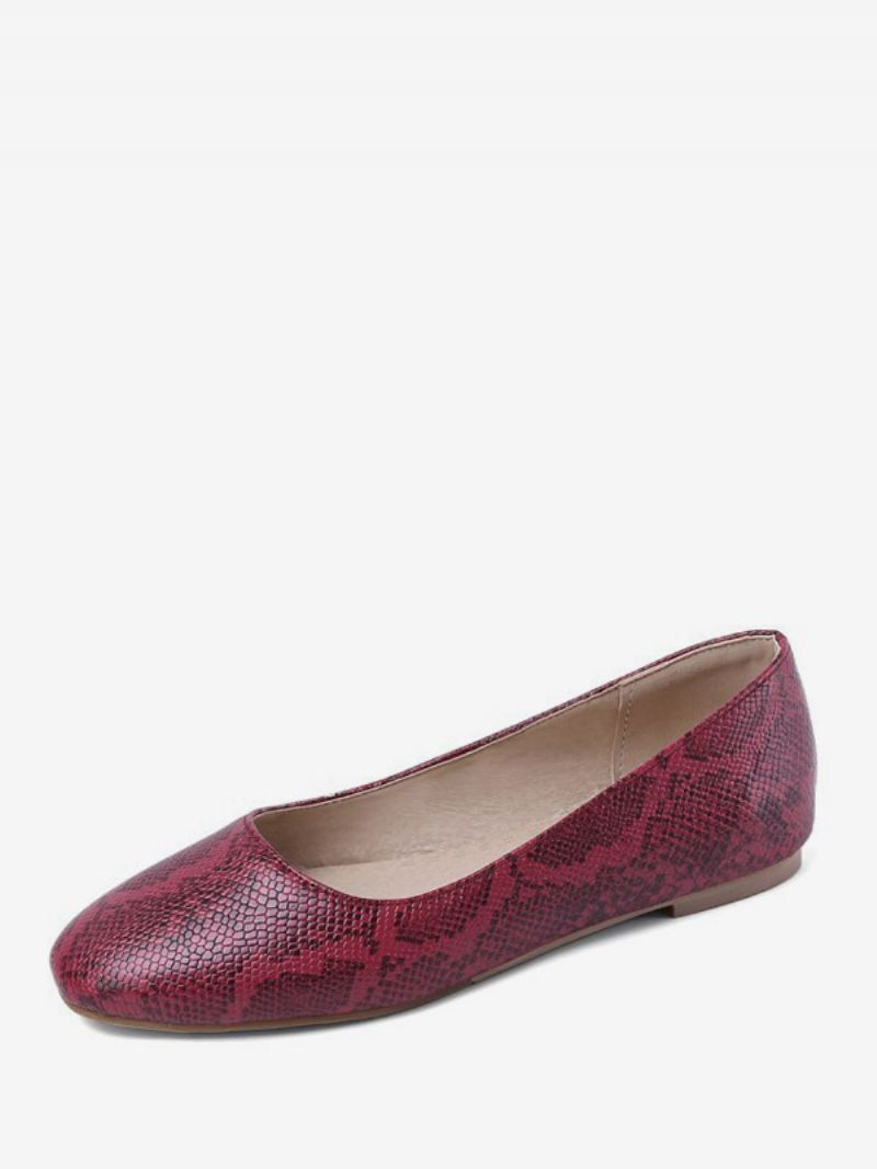 Kvinders Ballet Flats Rund Toe Snake Mønster Slip On Flat Pumps - Rød