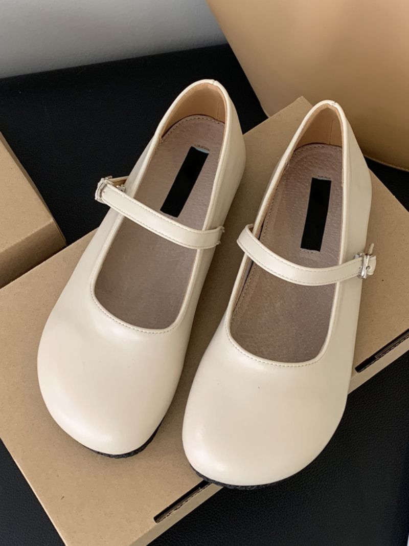 Kvinders Ballet Flats Runde Tåspænde Detaill Flade Sko - Beige