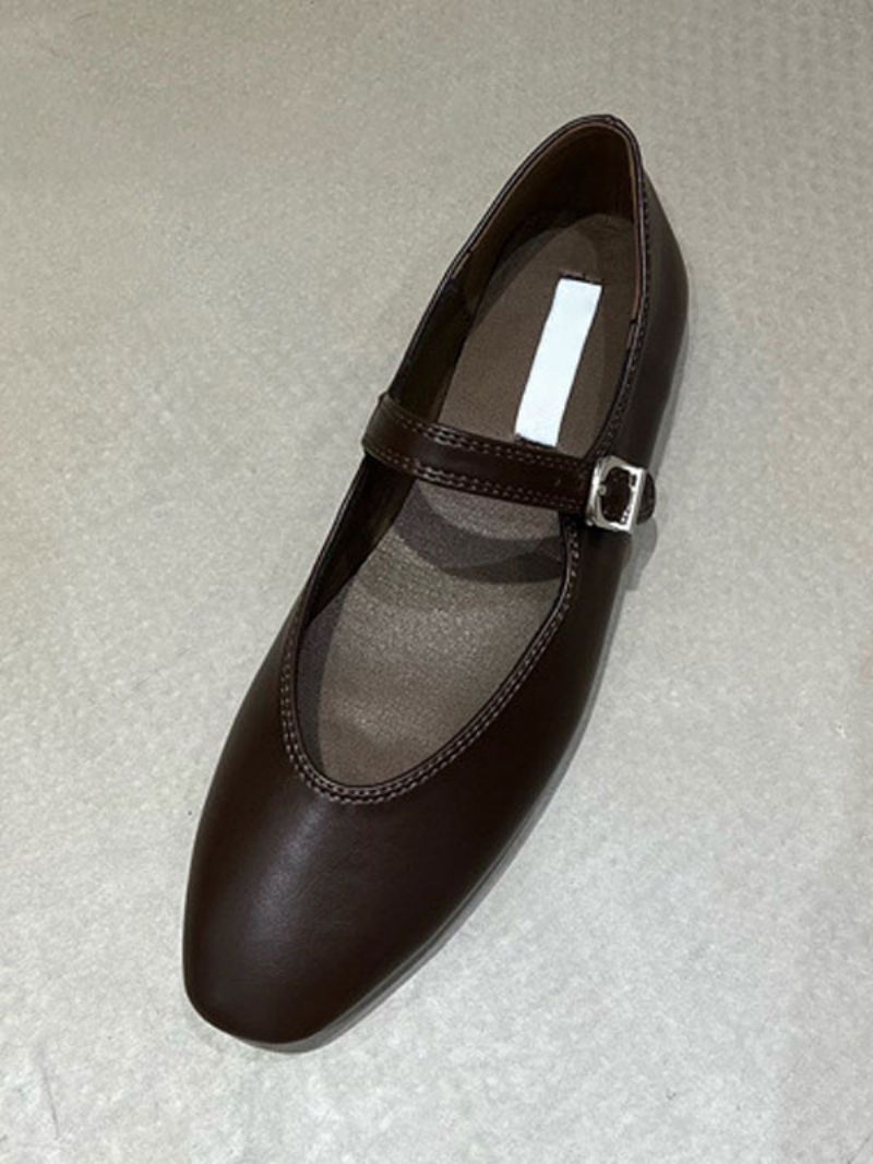 Kvinders Ballet Flats Spænde Rund Toe Vintage Sko - Kaffe Brun