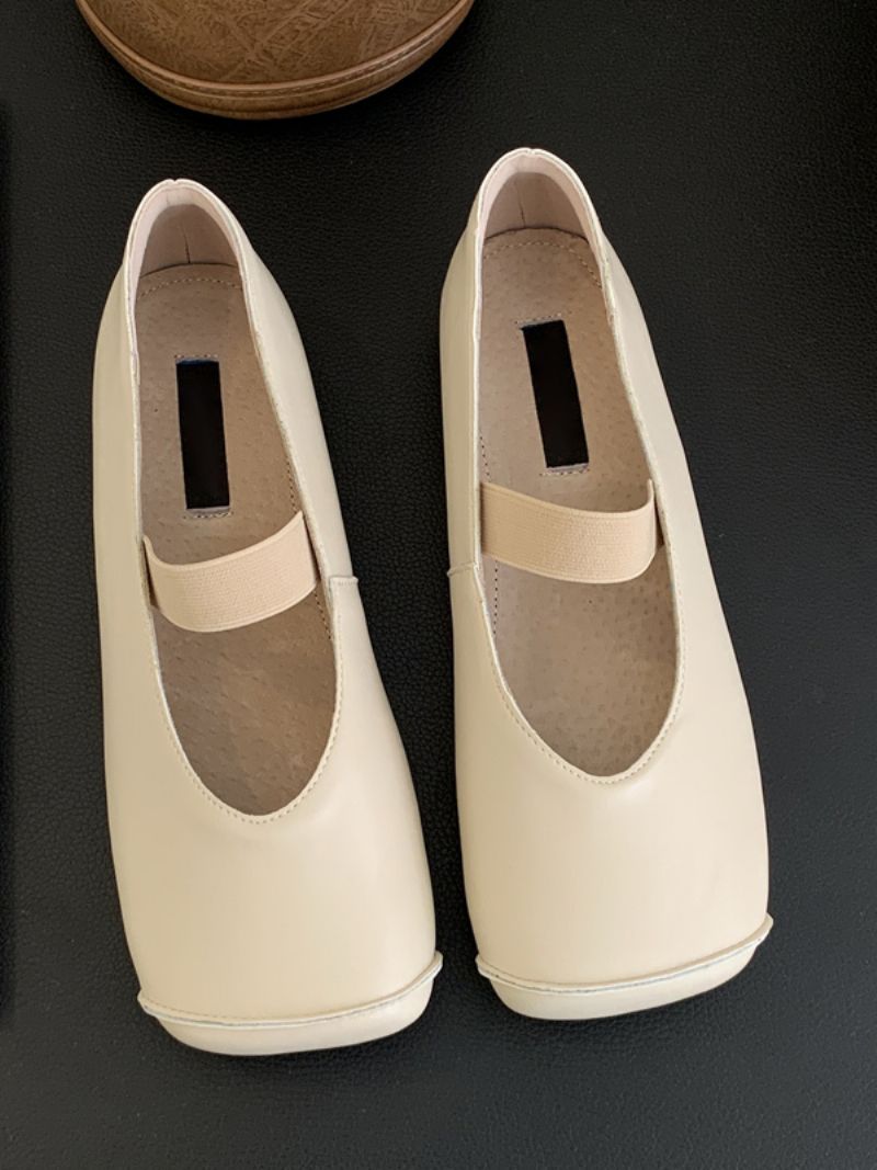 Kvinders Ballet Flats Square Toe Pu Læder Flade Sko - Beige