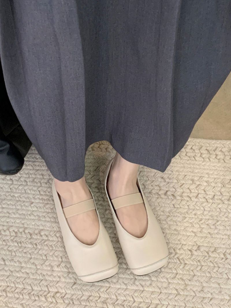 Kvinders Ballet Flats Square Toe Pu Læder Flade Sko - Beige