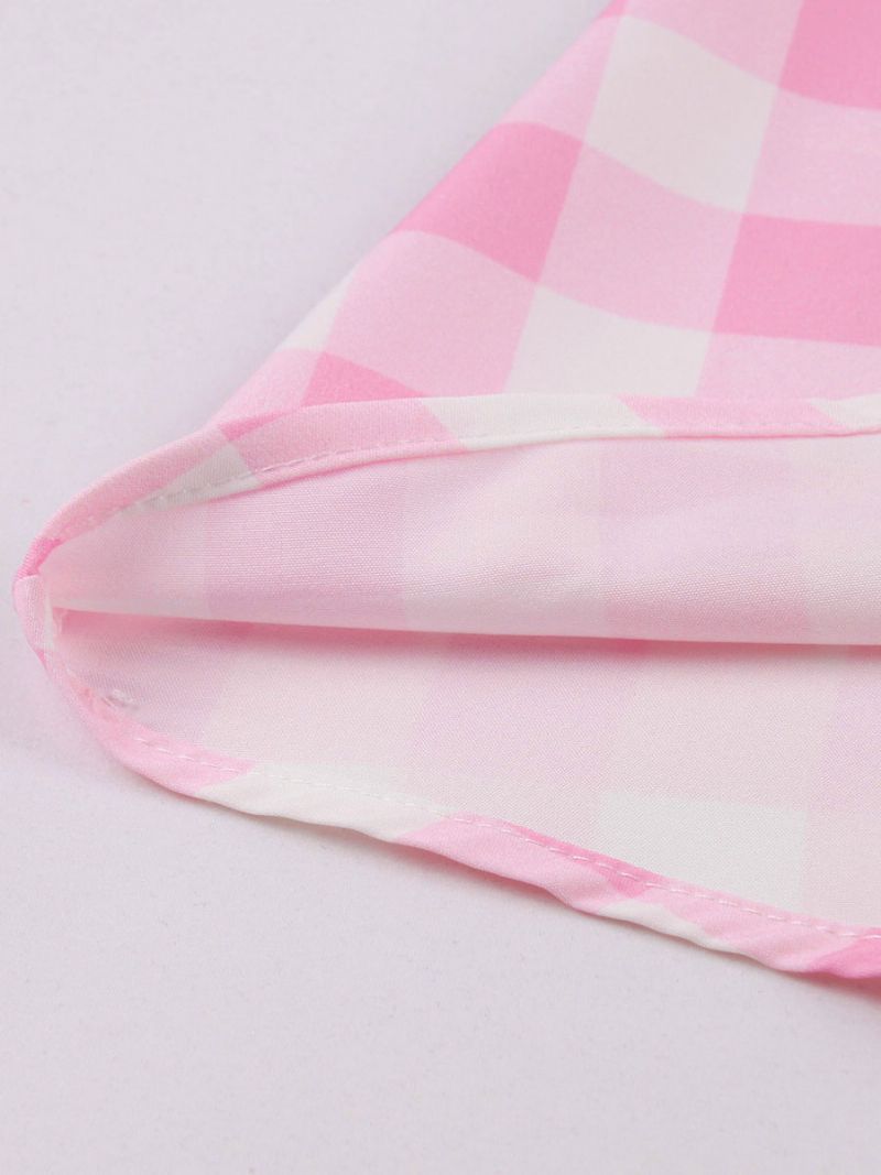 Kvinders Barbie Pink Gingham Kjole 1950'erne Audrey Hepburn Ærmeløs Plaid Vintage - Lyserød