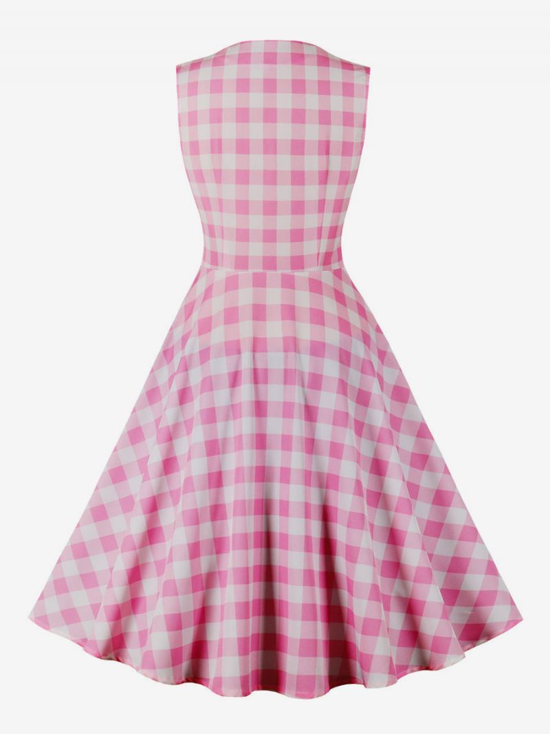 Kvinders Barbie Pink Gingham Vintage Kjole 1950'erne Audrey Hepburn Swing - Lyserød