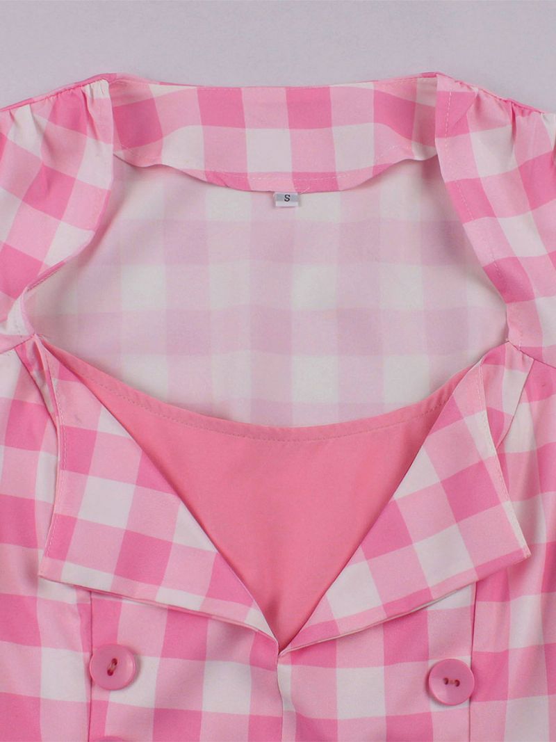 Kvinders Barbie Pink Gingham Vintage Kjole 1950'erne Audrey Hepburn Swing - Lyserød