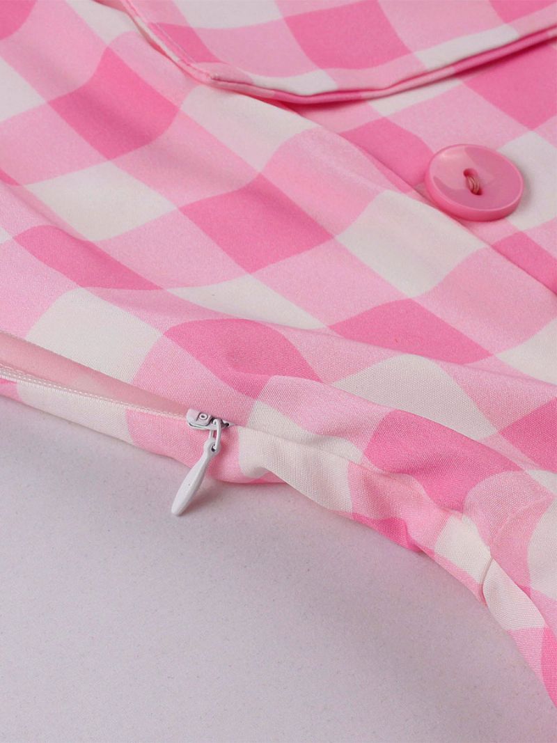 Kvinders Barbie Pink Gingham Vintage Kjole 1950'erne Audrey Hepburn Swing - Lyserød