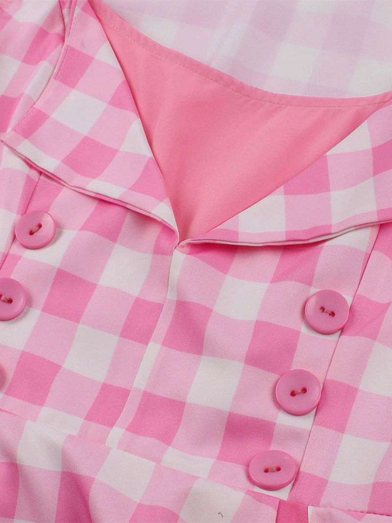 Kvinders Barbie Pink Gingham Vintage Kjole 1950'erne Audrey Hepburn Swing - Lyserød