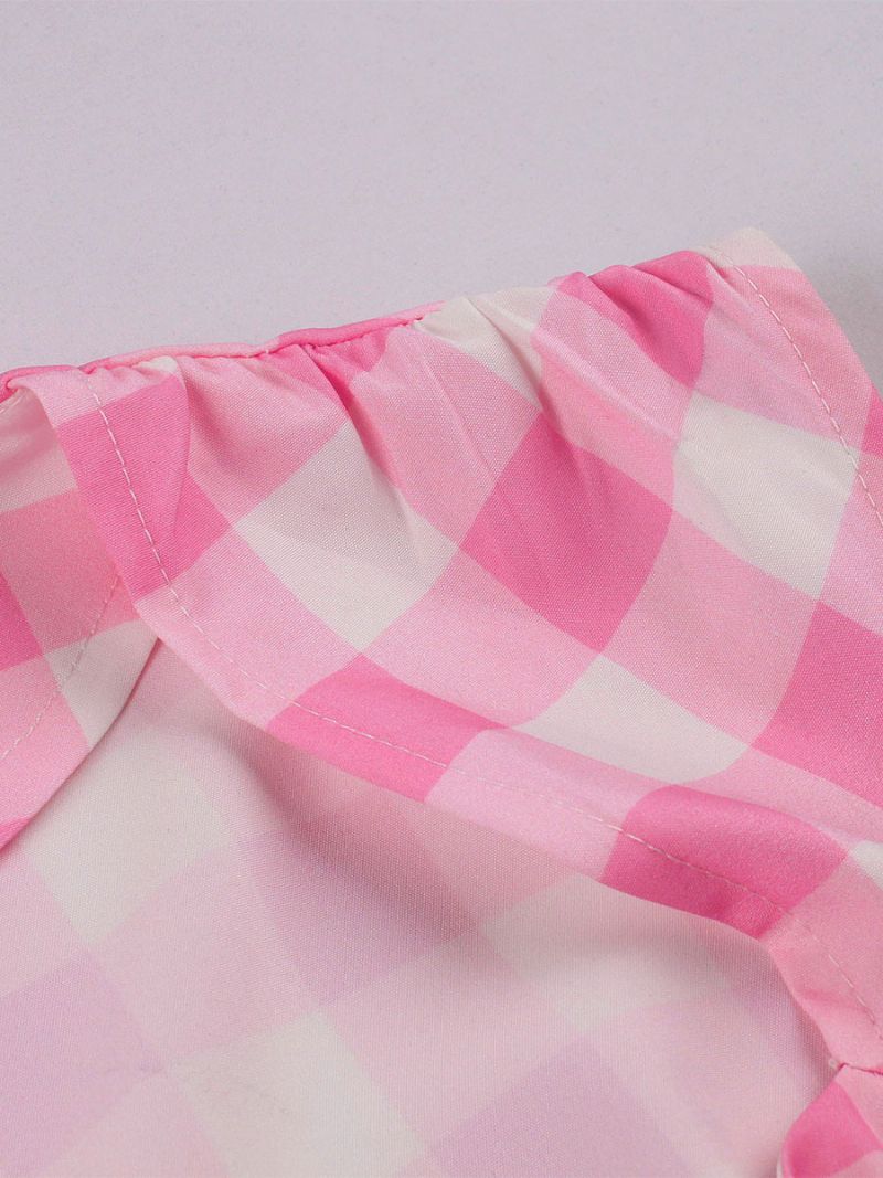 Kvinders Barbie Pink Gingham Vintage Kjole 1950'erne Audrey Hepburn Swing - Lyserød