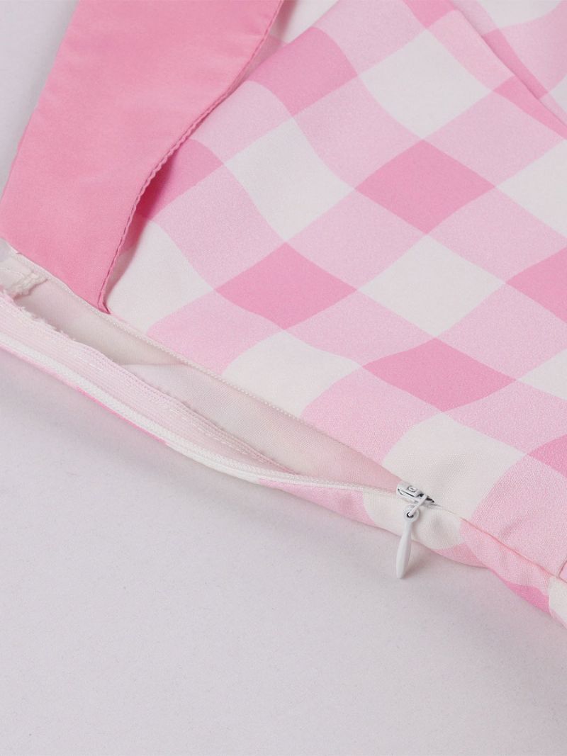 Kvinders Barbie Pink Gingham Vintage Kjole 1950'erne Midi Halter - Lyserød