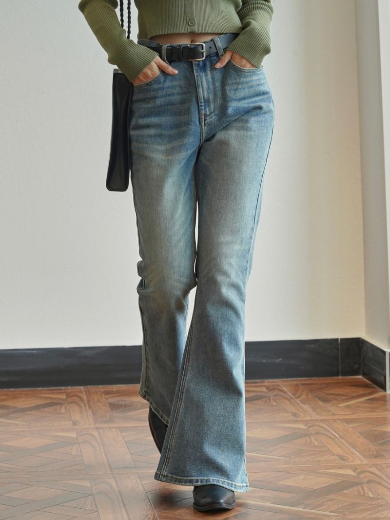 Kvinders Blå Jeans Flared High Waist Street Wear Daily Casual Bukser