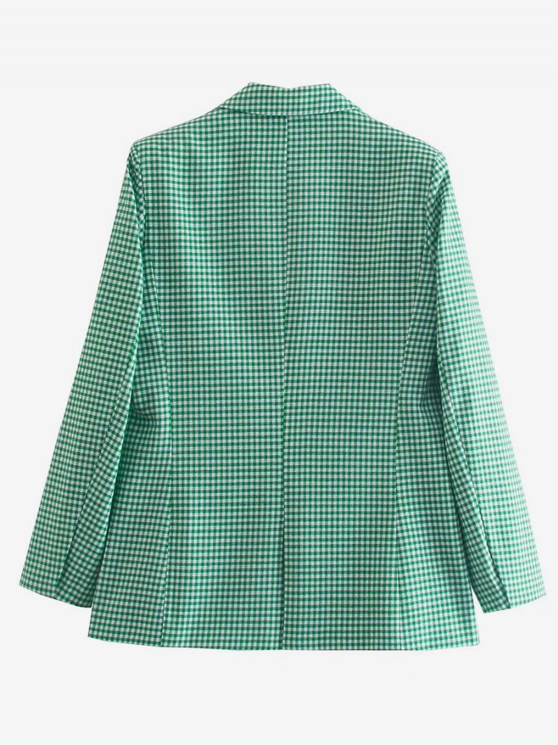 Kvinders Blazer Chic Plaid Turndown-kraveknapper Langærmede Overtøj - Grøn