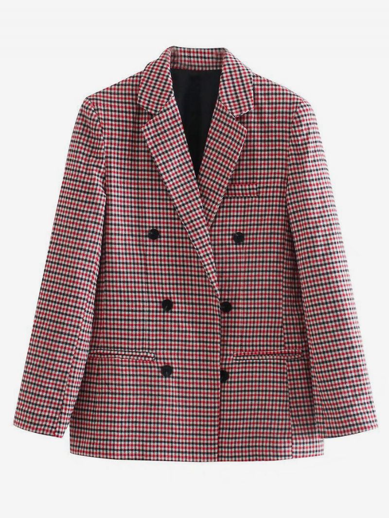 Kvinders Blazer Chic Plaid Turndown-kraveknapper Langærmede Overtøj - Pink