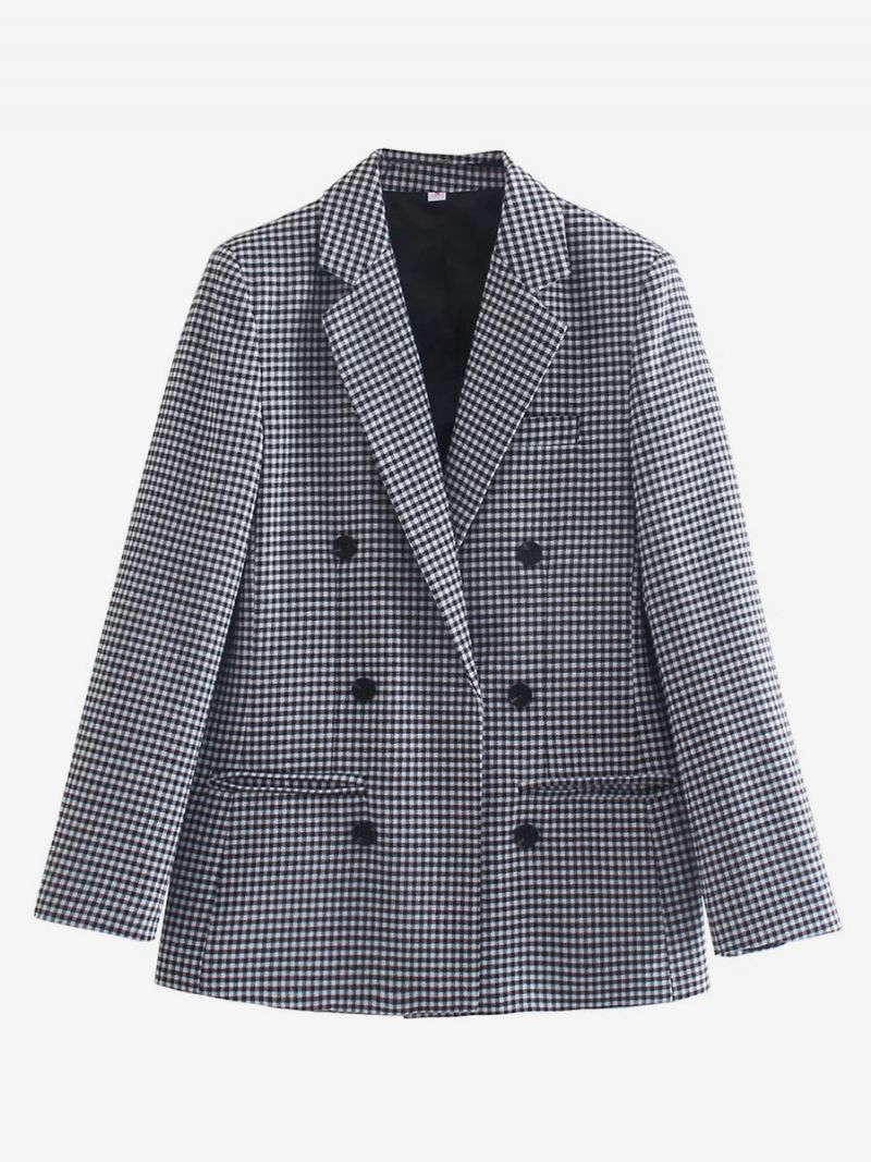 Kvinders Blazer Chic Plaid Turndown-kraveknapper Langærmede Overtøj - Sort