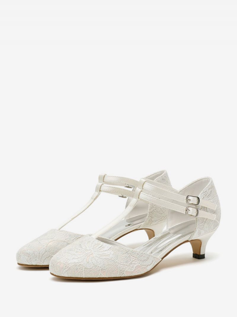 Kvinders Blonder Bryllup Sko Vintage Rund Tå T Strop Brude Pumps