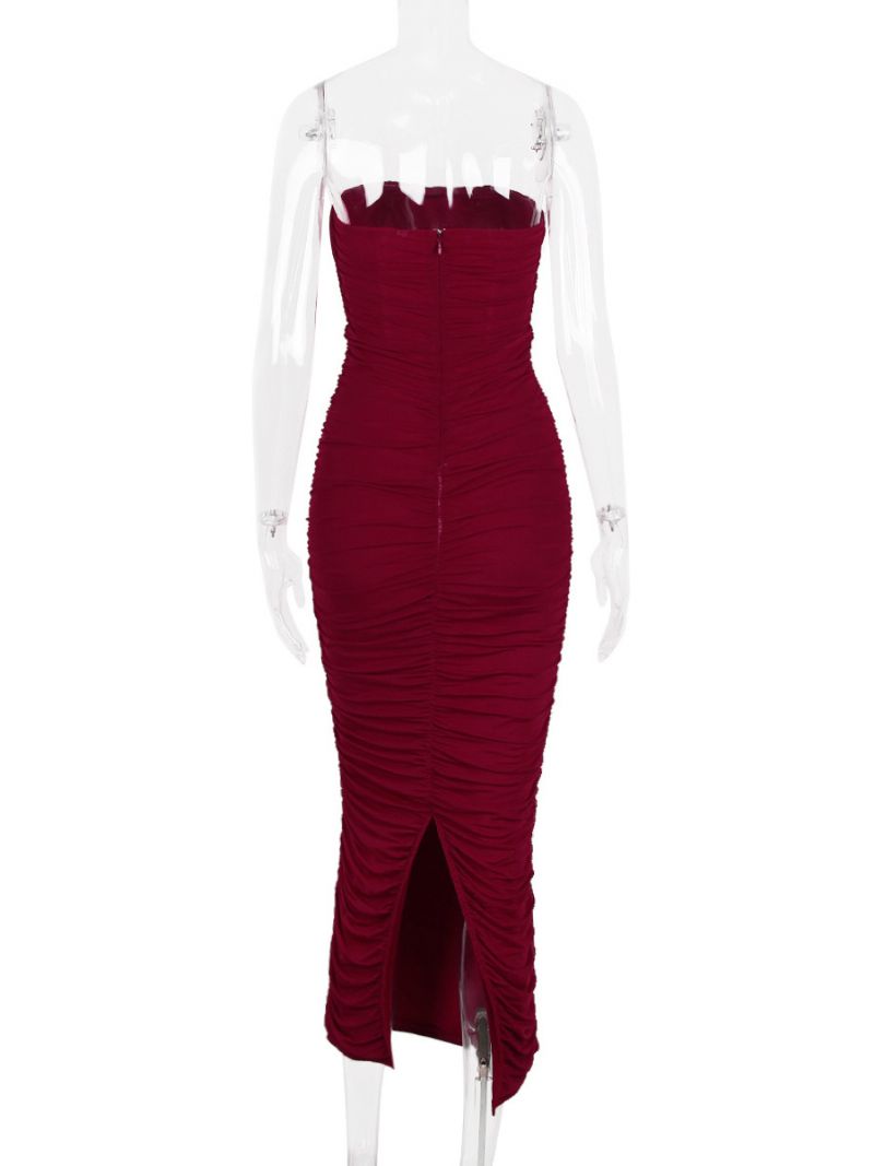 Kvinders Bodycon-kjoler Bourgogne Stropløs Plisseret Elegant Ærmeløs Blyantkjole - Bourgogne