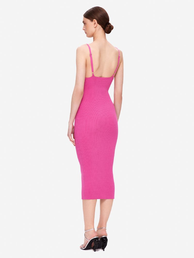 Kvinders Bodycon Kjoler Rose Stropper Hals Rygløs Chic Ærmeløs Pencil Kjole - Rose