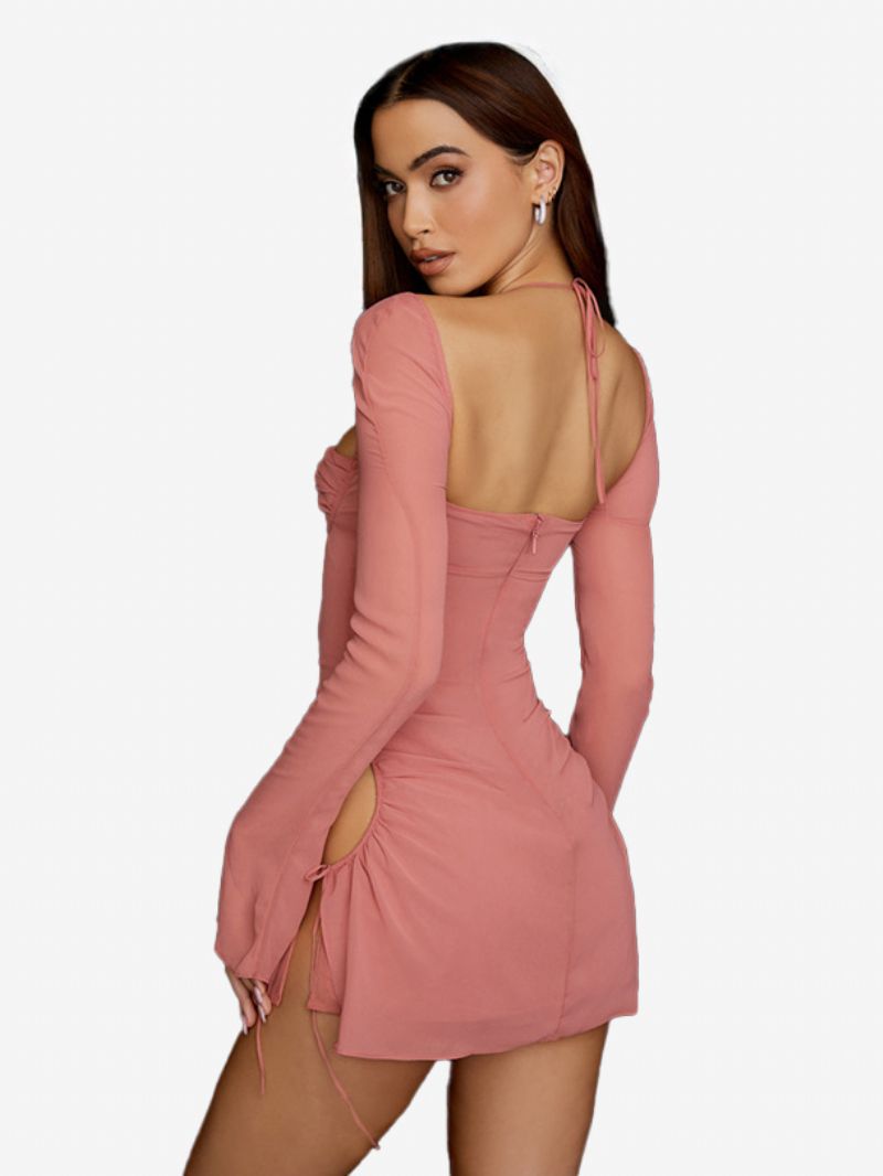 Kvinders Bodycon-kjoler Rygløs Grime Plisseret Foran Sexede Mini Pencil-kjoler - Pink