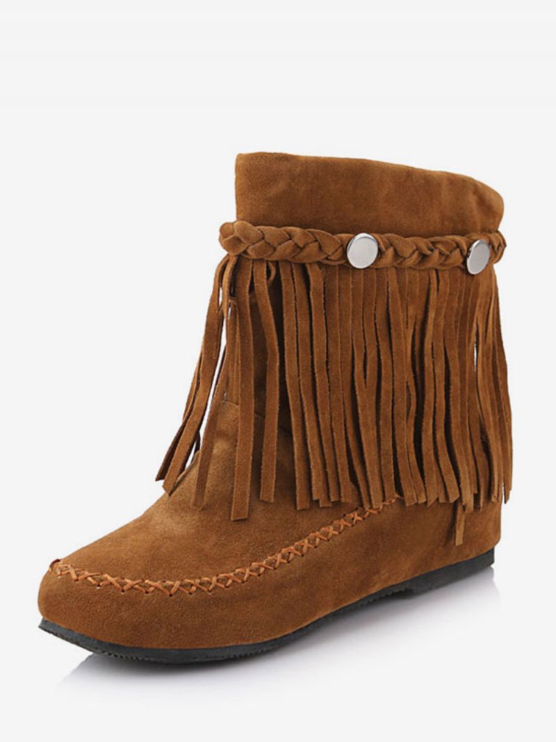 Kvinders Bohemian Booties Frynser Rund Toe Flade Cowgirl Korte Støvler