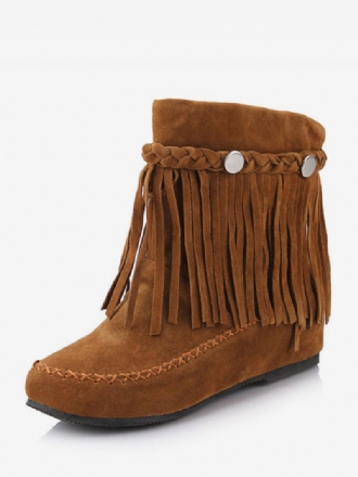 Kvinders Bohemian Booties Frynser Rund Toe Flade Cowgirl Korte Støvler