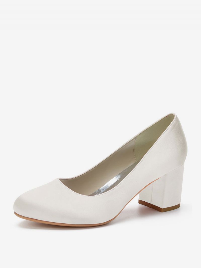 Kvinders Brude Pumps Block Heel Rund Toe - Elfenben