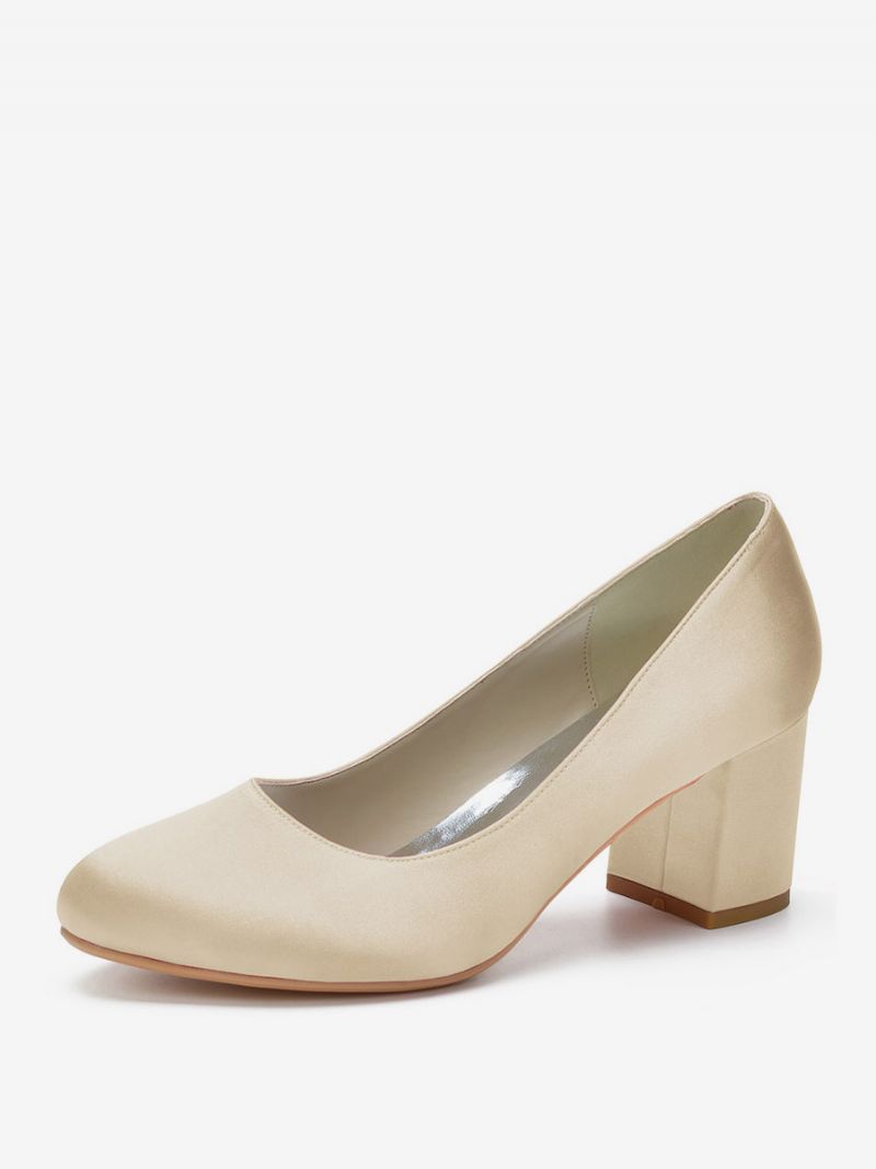 Kvinders Brude Pumps Block Heel Rund Toe - Champagne