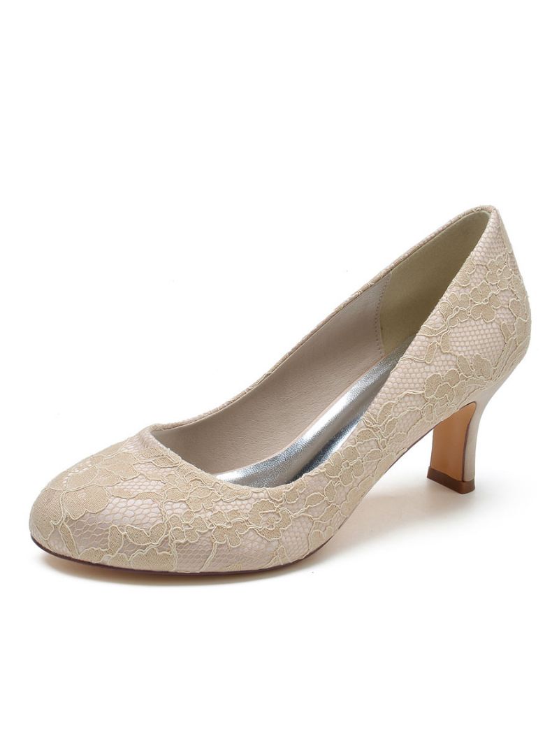 Kvinders Brudesko Blonde Rund Toe Chunky Heel Pumps - Champagne