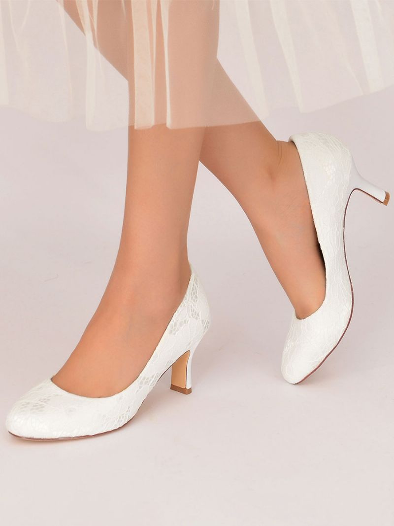 Kvinders Brudesko Blonde Rund Toe Chunky Heel Pumps - Hvid