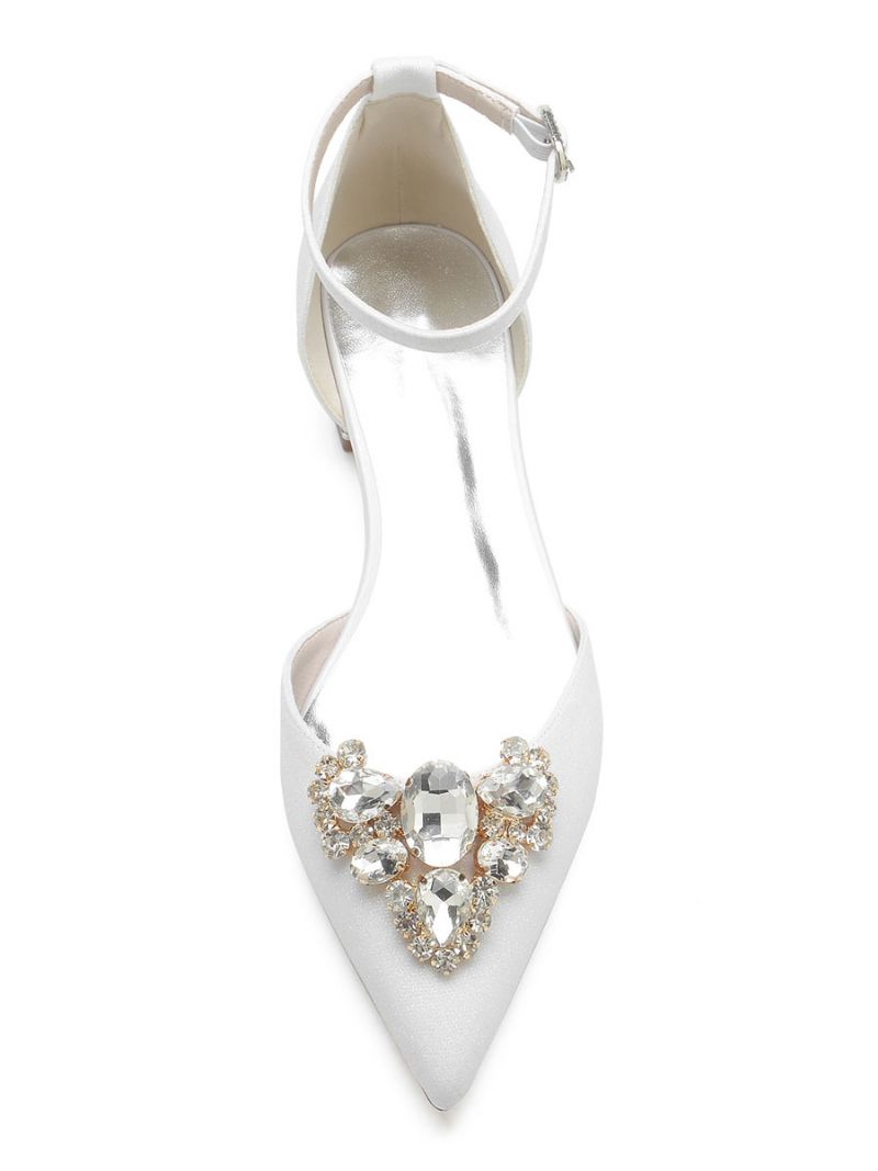 Kvinders Brudesko Rhinestones Ankelrem Flats - Hvid