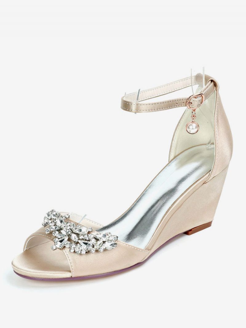 Kvinders Brudesko Rhinestones Ankelrem Kilesandaler - Champagne