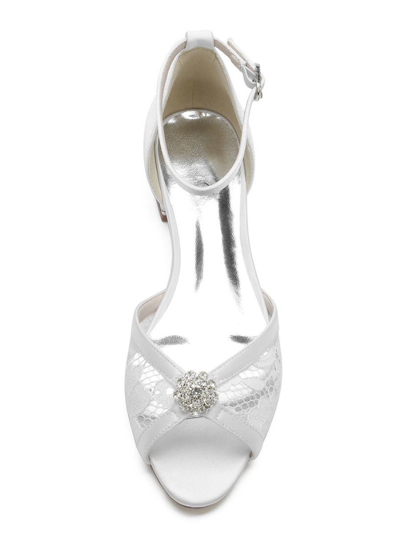 Kvinders Brudesko Rhinestones Blonder Peep Toe Ankelrem Flats - Hvid