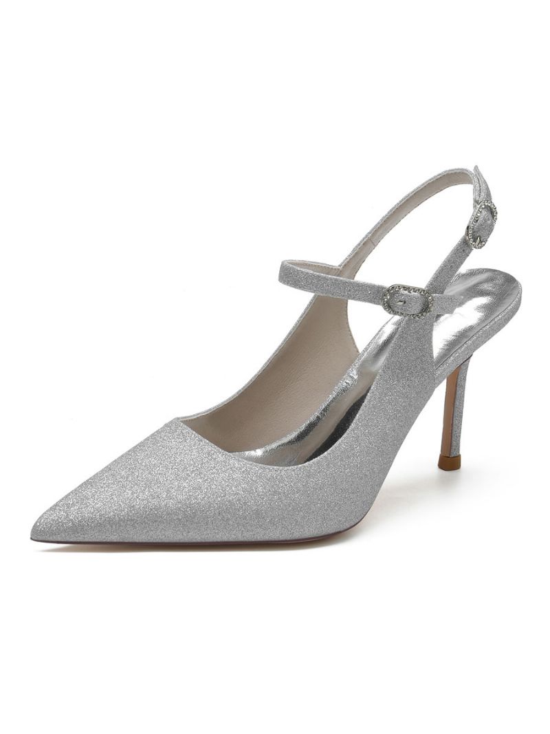 Kvinders Brudesko Slingback Stiletto Heel Pumps - Sølv