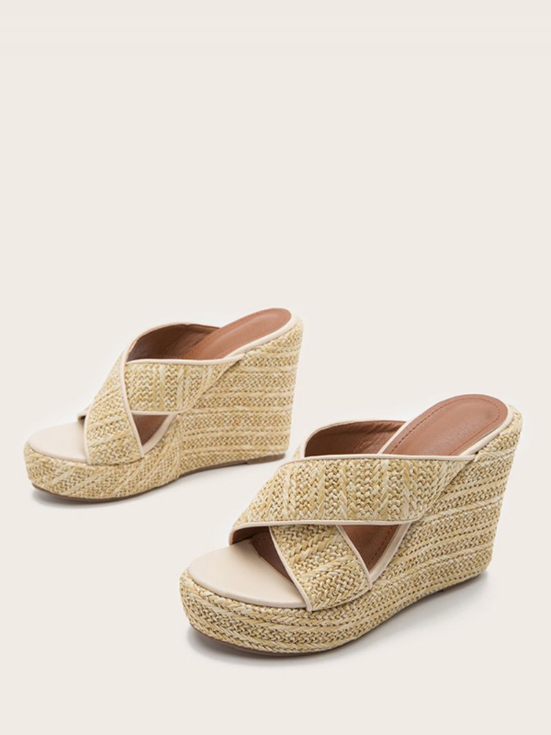 Kvinders Cane Wedge Sandaler Platform Open Toe Criss Cross Sandal Slides